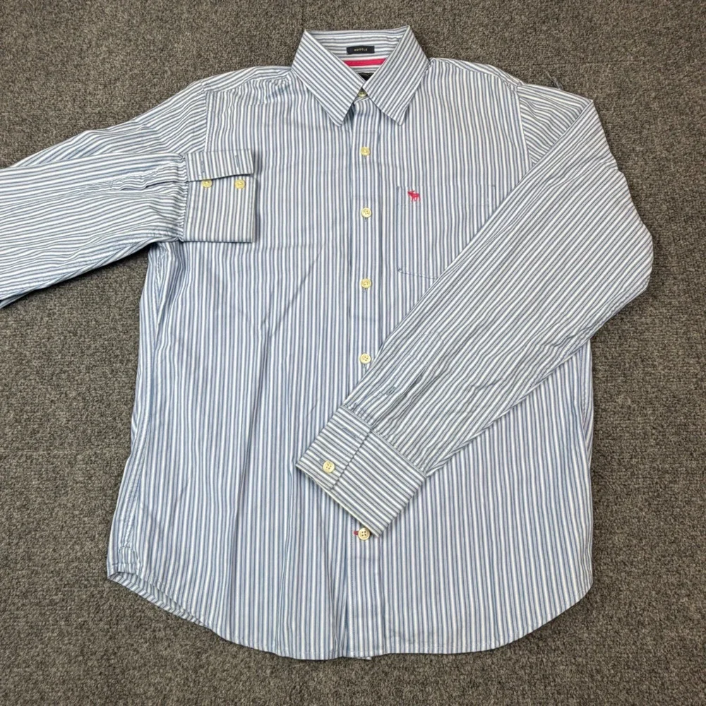VTG Abercrombie & Fitch Men Large Muscle Fit Stripe Button Down Shirt Blue White